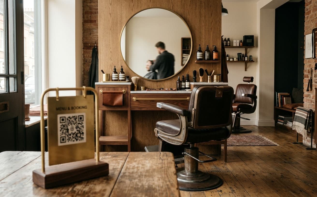 Moderner Barbershop mit Barber-Stuhl und Theke